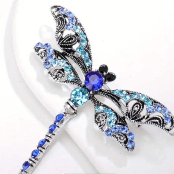 NEW 2/$40 Elegant Boho Silver and Blue Dragonfly Rhinestone Brooch-(#0234) - Picture 1 of 2